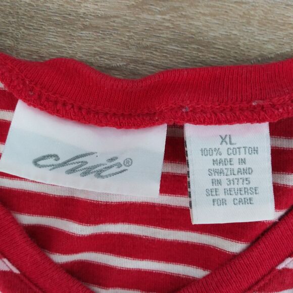 CHIC Shirt Womens Size XL Red White Striped Short Sleeve Pullover Top Preppy - Picture 4 of 5